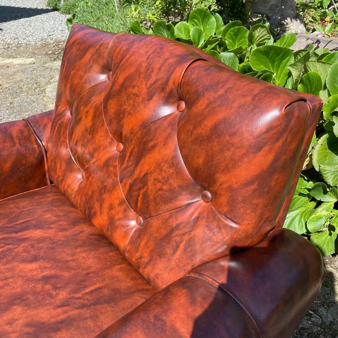 ②オールドカリモク 1人掛け ソファ 1Pソファー マーブル柄 PVC