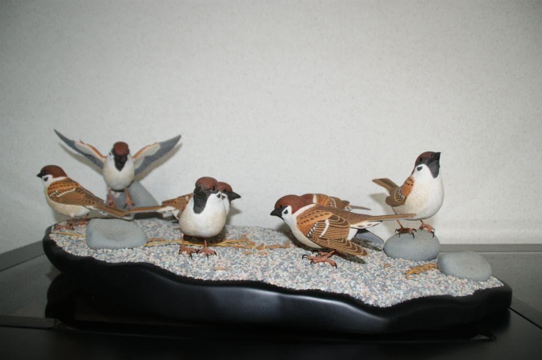 すずめ　  バードカービング　野鳥彫刻　木彫 美術品 　彫刻　インテリア　Ｎ1