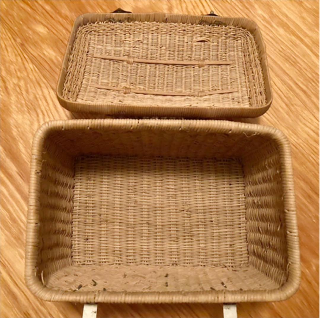 アンティークラタンバスケット　カゴバッグ　古道具