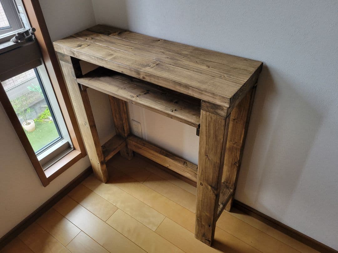 80×27 棚つきアンティーク　カウンターテーブル　木製　アンティーク