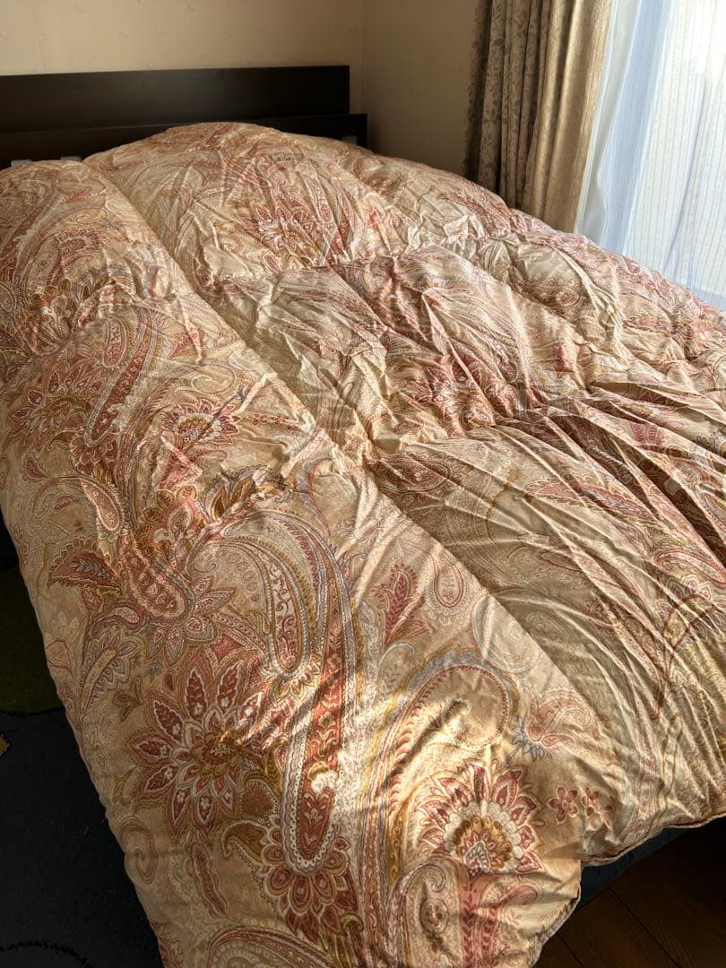 ダウン二層掛けS立体キルトエリゼG150×210超長綿花ペイズリー柄ピンク日本製