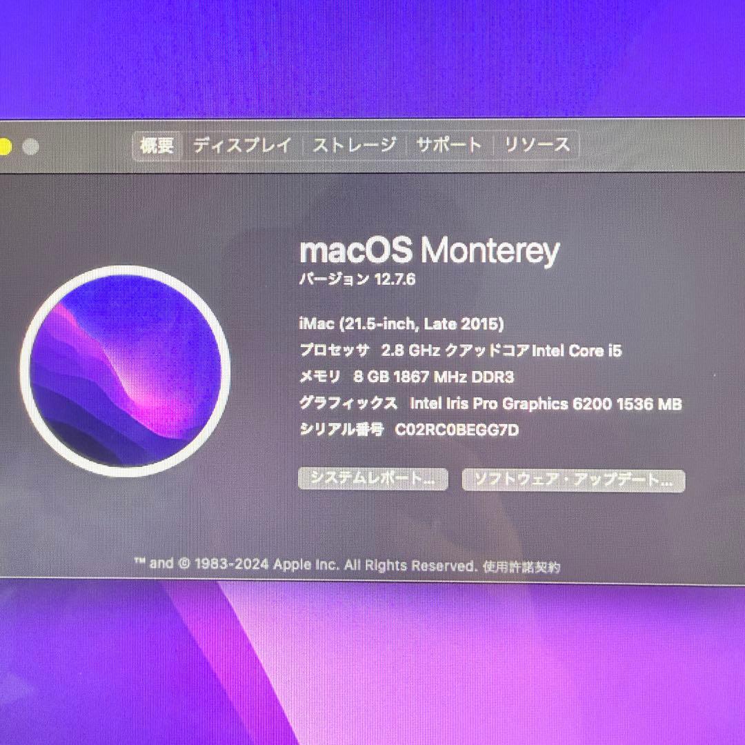 iMac 21.5 Late 2015 i5 8GB 1TB SSD 高速起動