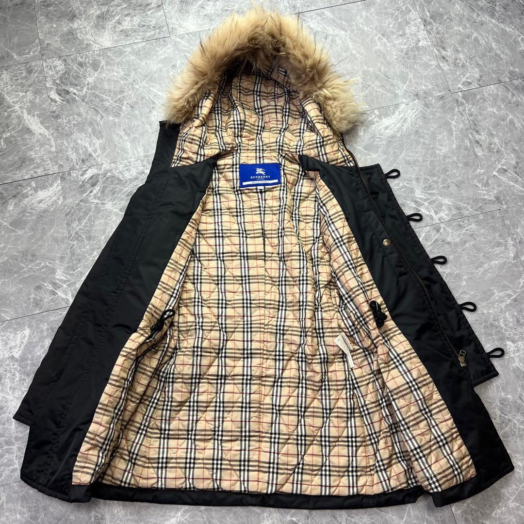 バーバリー♡モッズコート　ラクーンファー　ノバチェック 黒　36 S