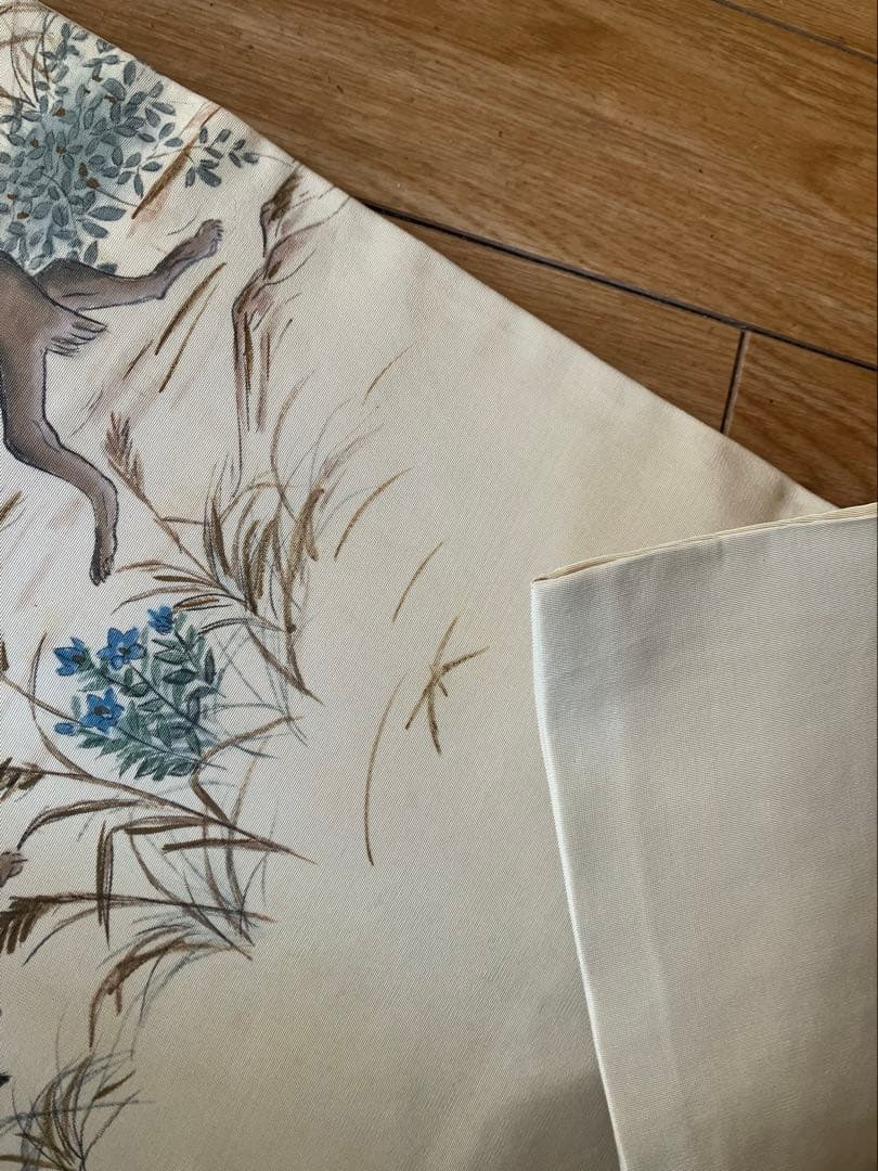 【レア！塩瀬帯】鳥獣戯画のような愛嬌あるうさぎ、作家物☆正絹 塩瀬の名古屋帯