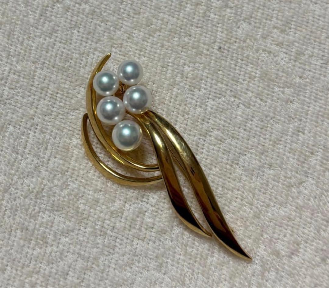 MIKIMOTO ミキモト アコヤ真珠 パール ブローチ K18 美品 正規品