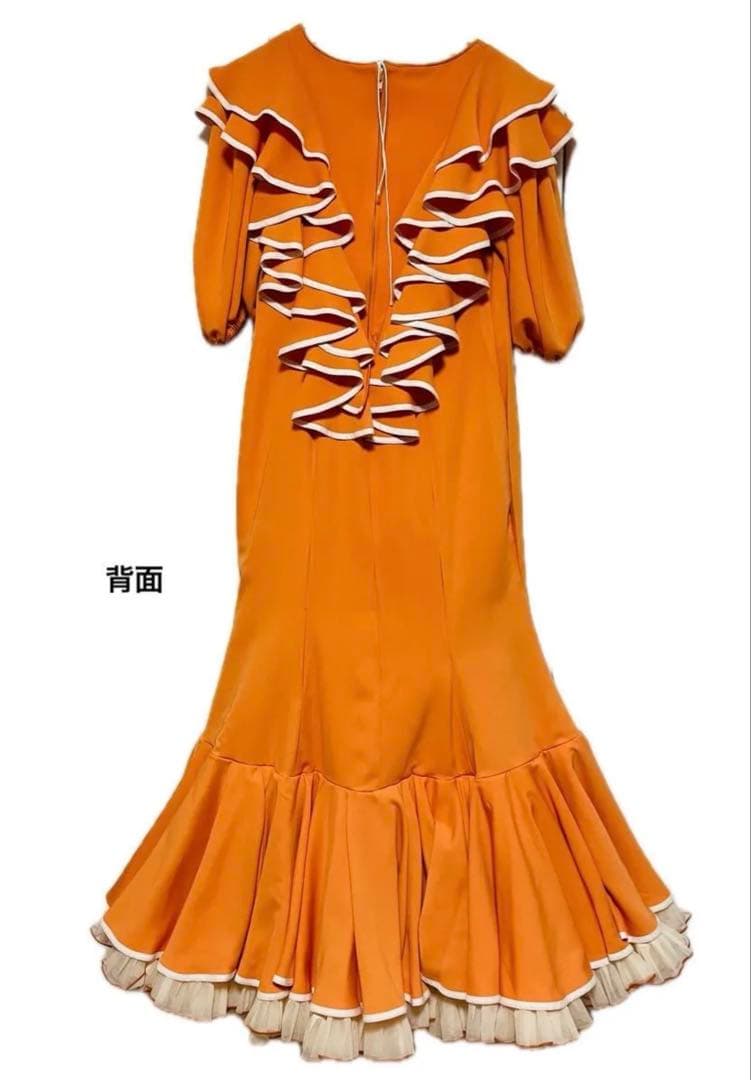 【大きいサイズ】スペイン製　フラメンコ衣装　ドレス オレンジ