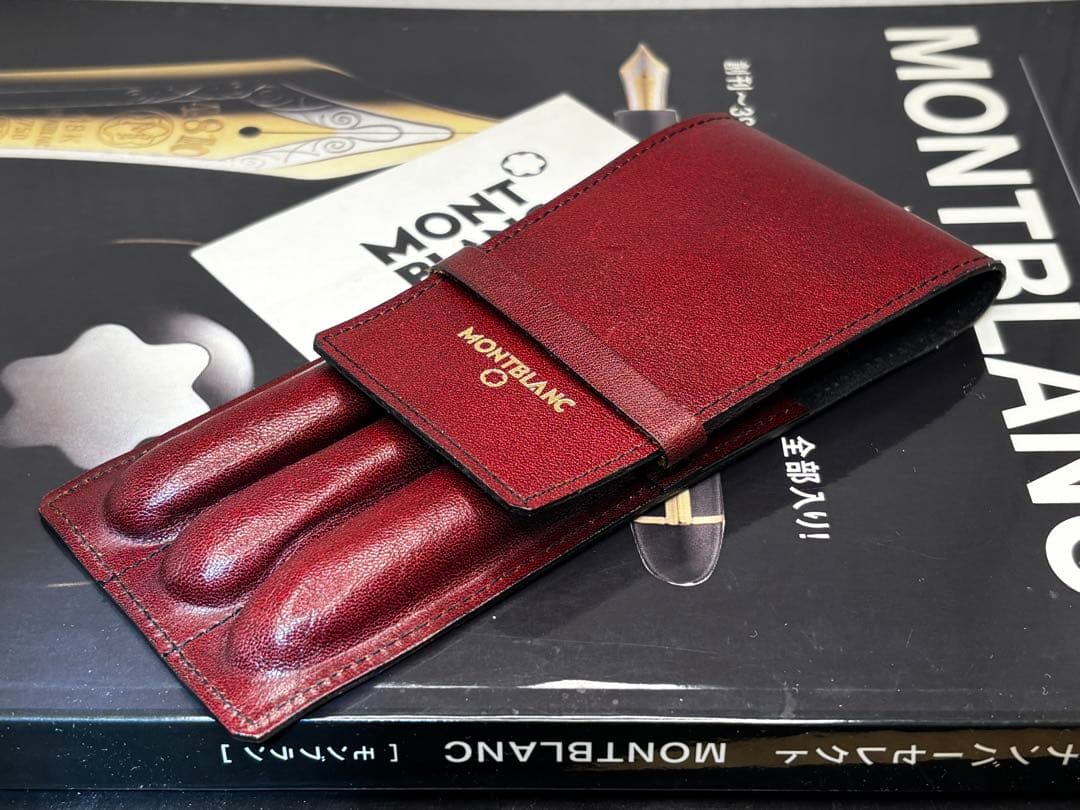 モンブラン　⭐️極上保管ボルドー美品⭐️ヴィンテージ本革セパレート型ペンポーチ3本差