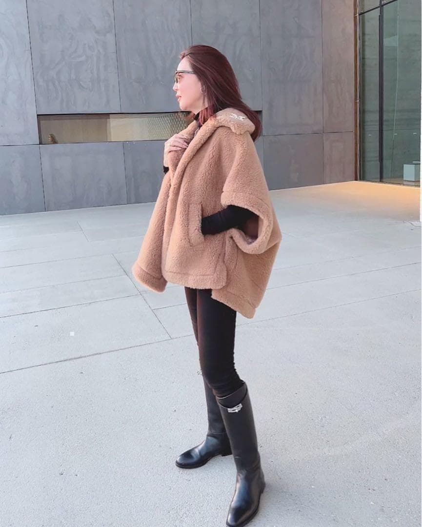 新品未使用 ベアポンチョ　アルパカ素材 ライトブラウン テディベア ケープ