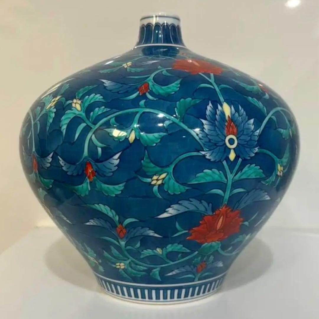 美品　有田焼　視行窯 池田視行作 染錦 花絵　花瓶　花器　伝統工芸　陶芸作家