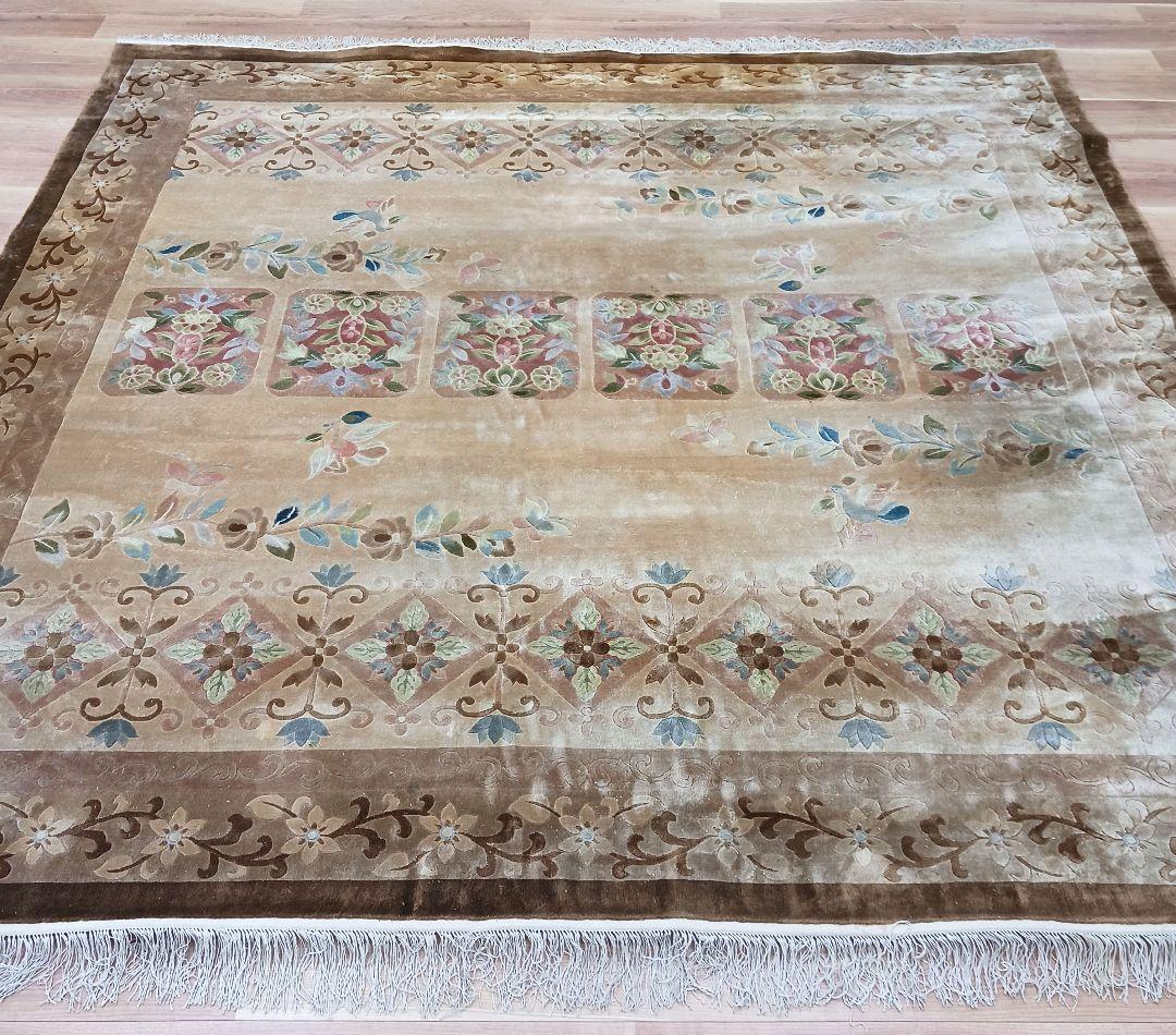 Y3281 中国段通 シルク100% 手織り スクエア 大判 262㎝