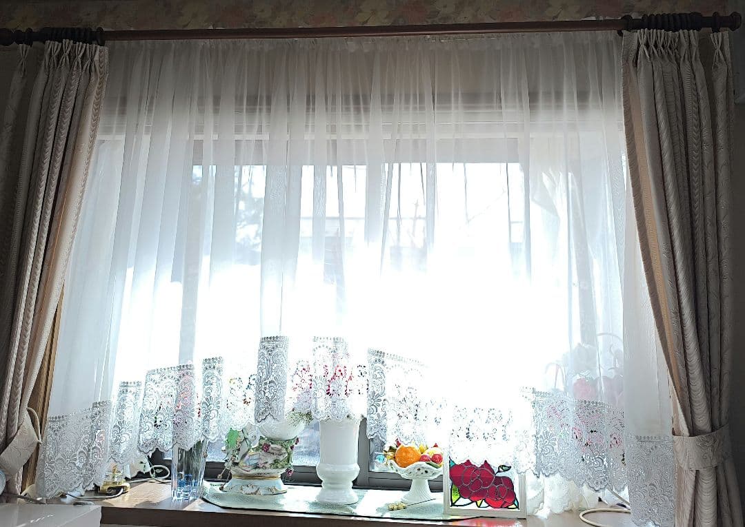 カフェカーテン【Ｓｅｏ様オーダー品　レースアーチカーテン】ハンドメイド