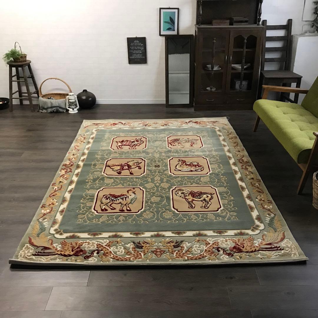 ラグ ラグマット 絨毯169×237cm 唐三彩 デザイン グリーン