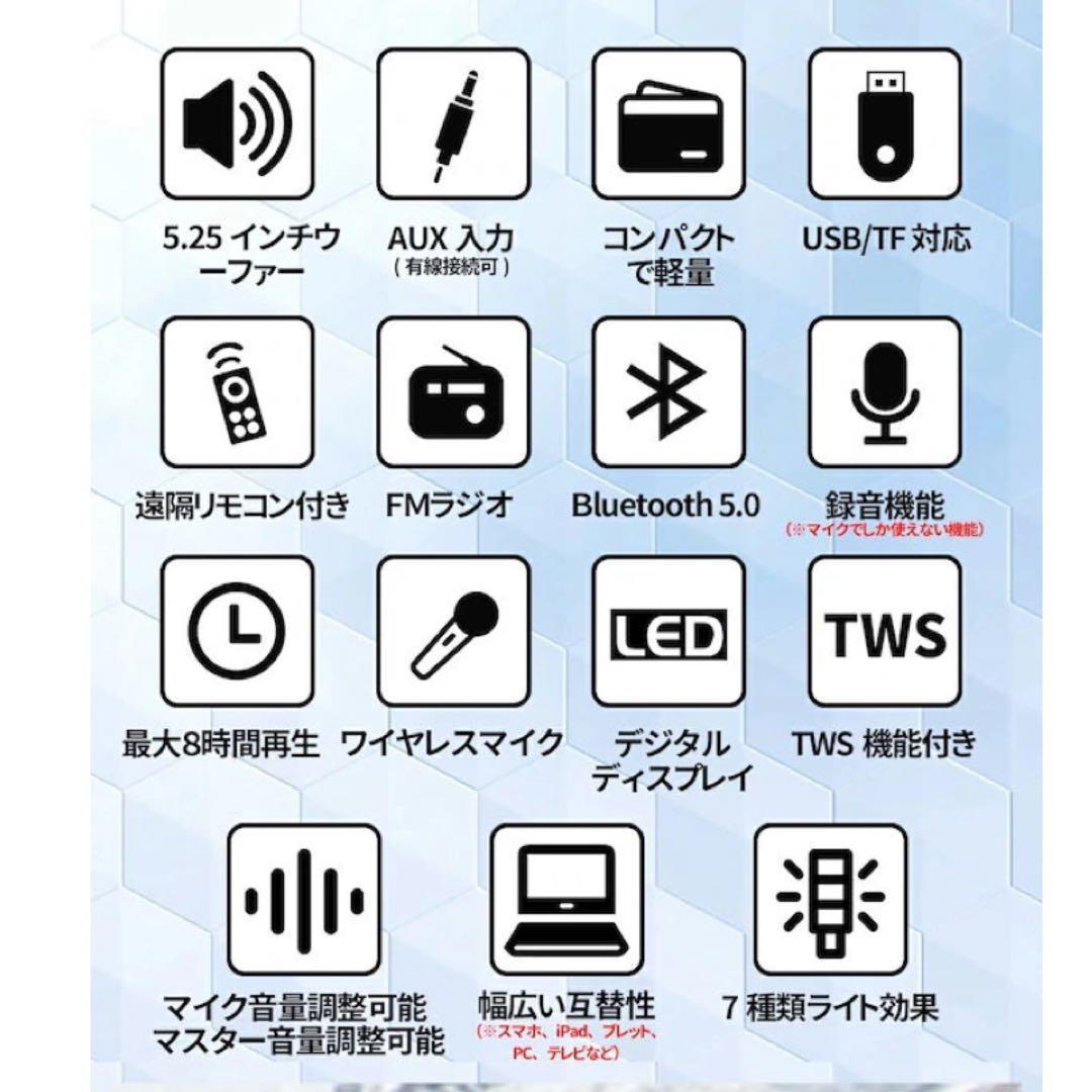 カラオケ スピーカーセット ワイヤレスマイク2本 拡声器 Bluetooth