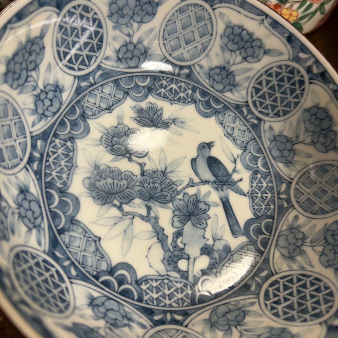 有田焼　龍峯窯　染付　赤絵　中鉢　5個　汁鉢