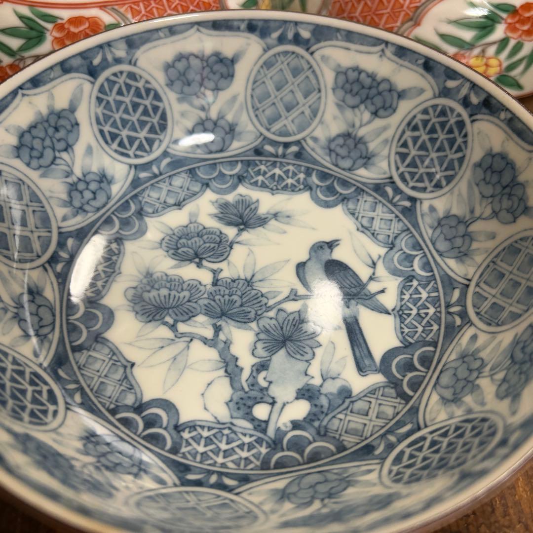 有田焼　龍峯窯　染付　赤絵　中鉢　5個　汁鉢