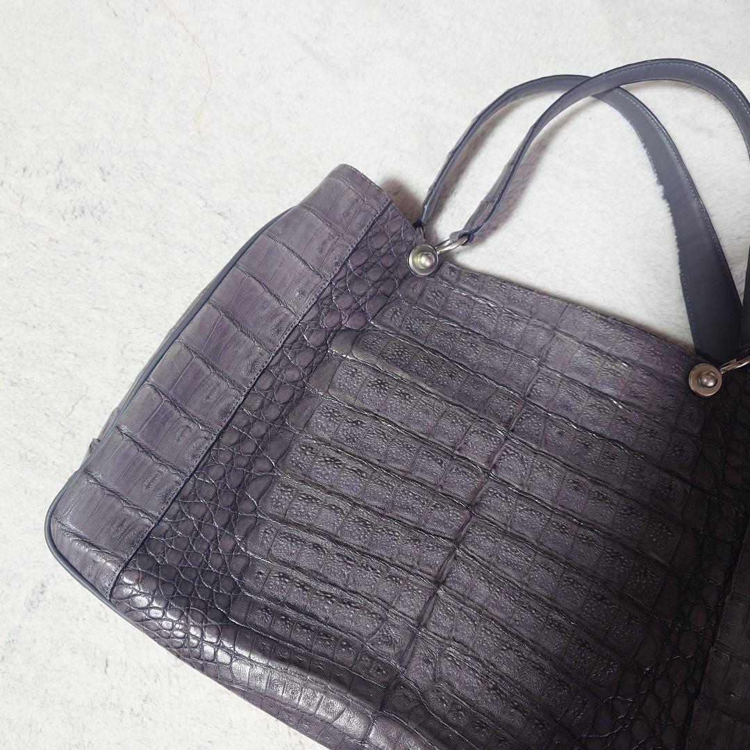 美品　JRA認定 FUSCUS グレー　クロコダイル 2way バッグ