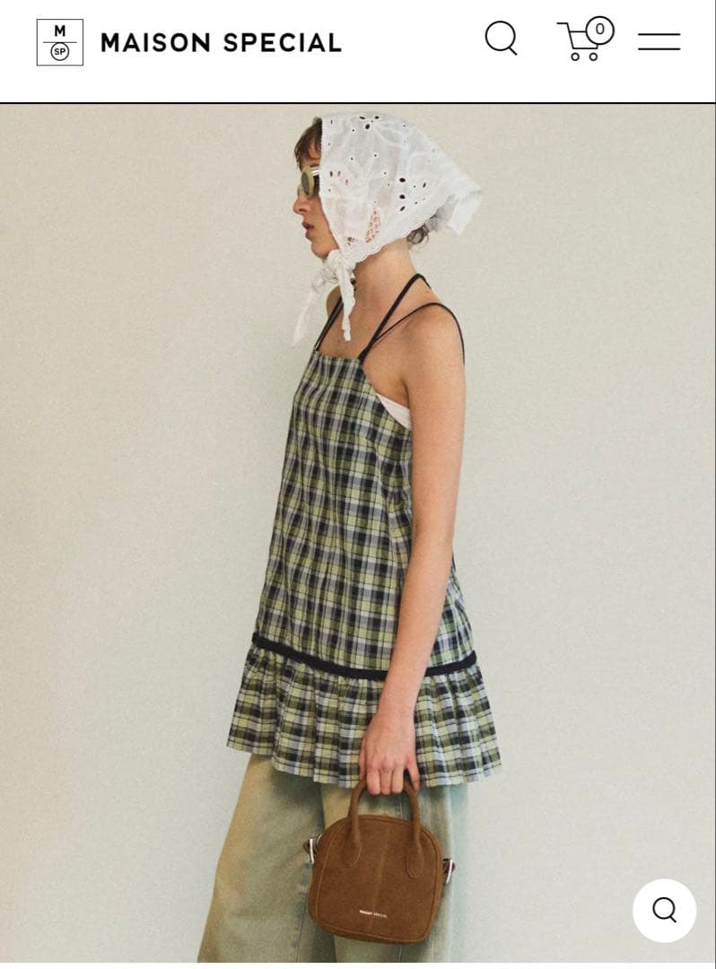 Maison Specialグリーン系チェック フリルキャミソール FREE