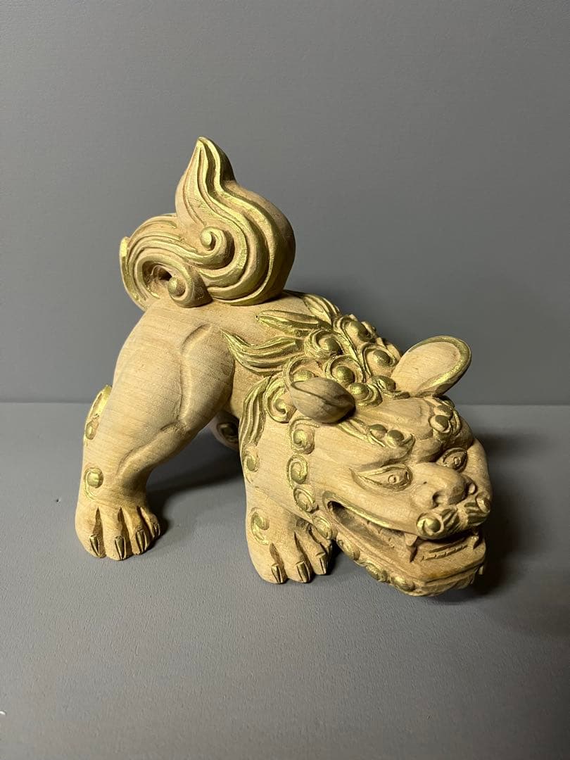 木彫り　獅子像　金淵付　１対　34