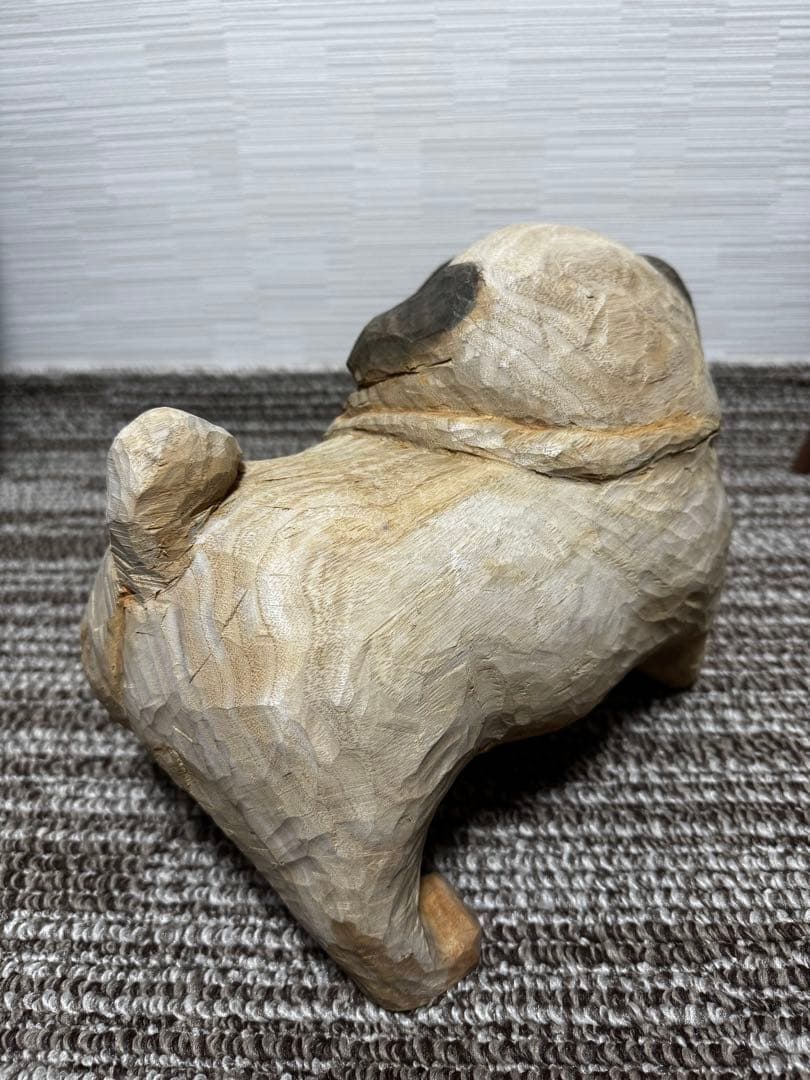 あーる ハンドメイド 木彫り 手彫り パグ 一点物 置物 インテリア
