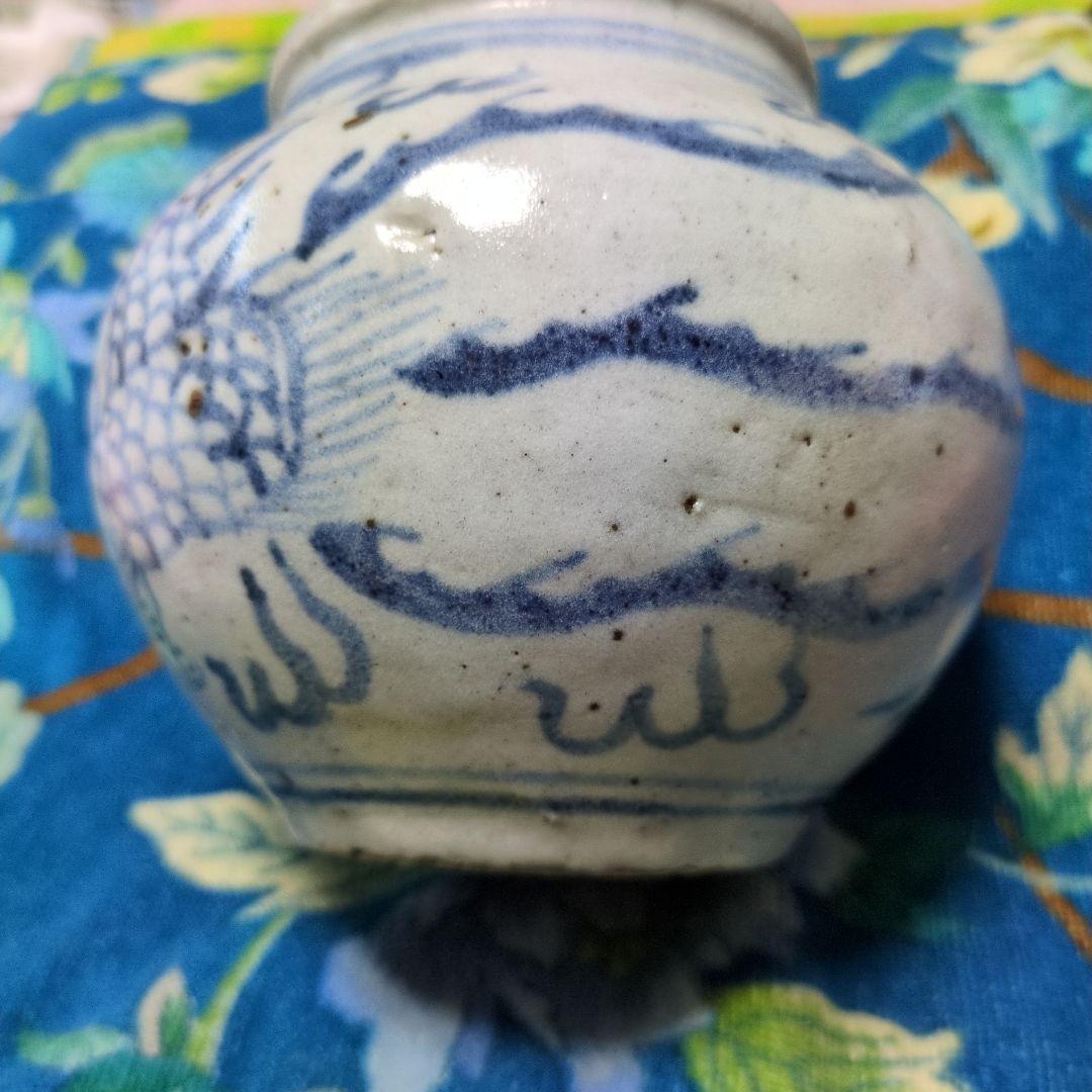 超珍品　古い物です。明時代 2 龍いる 古い壺 直径8.5 cm 高さ12cm