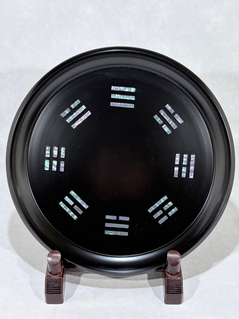 木製　黒真塗 貝入八卦盆　美品　茶道具　送料込