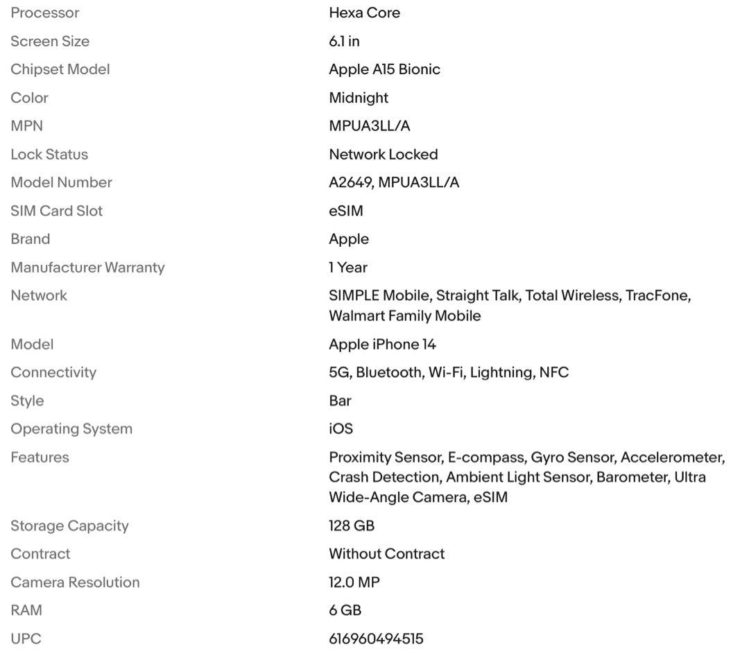 新品　アイホン14 128GB ミッドナイト　アメリカ版シャッターが消せます