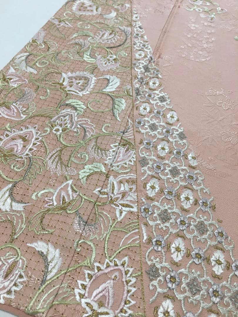 SALE‼️高級感溢れる【訪問着】手刺繍　地紋　正絹　逸品　　裄長め