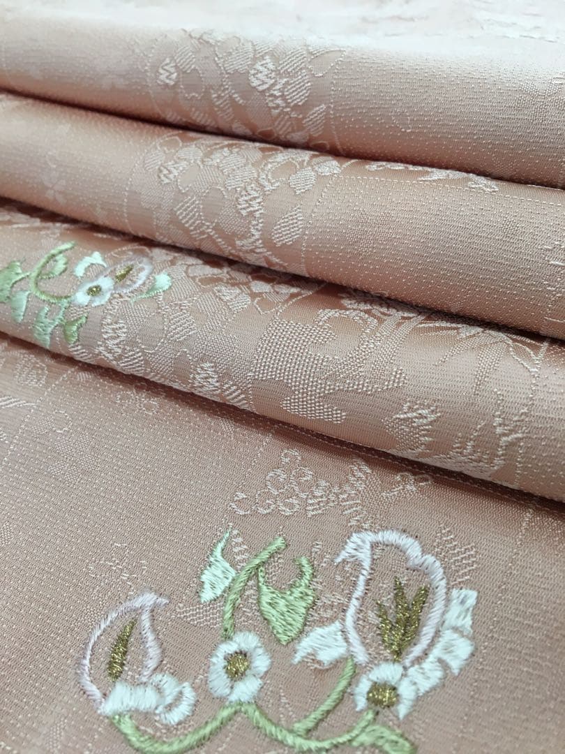 SALE‼️高級感溢れる【訪問着】手刺繍　地紋　正絹　逸品　　裄長め