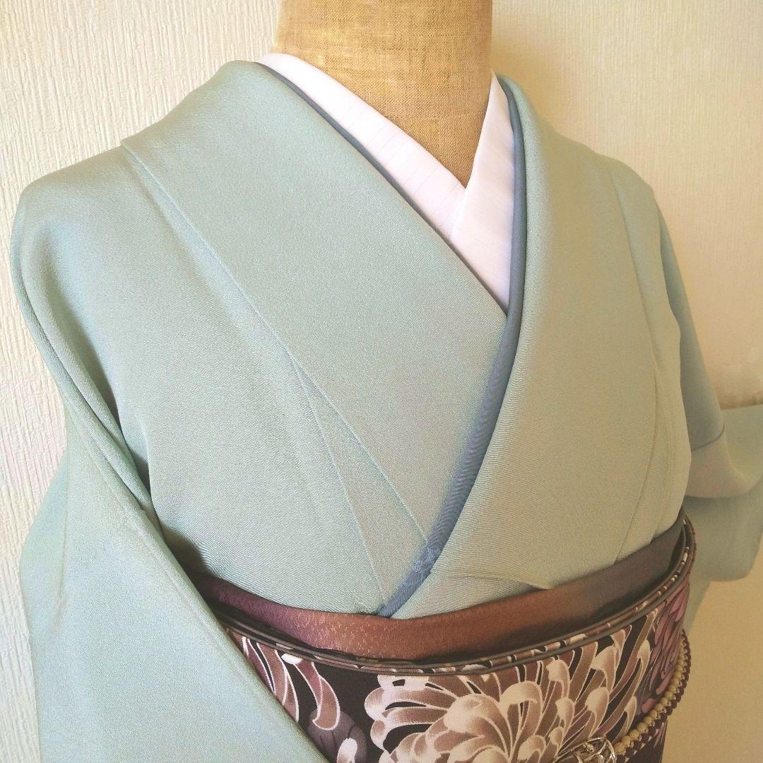 あぃけぃ様・正絹・色無地薄水色系・比翼仕立て・一つ紋・袷、お着物単品、