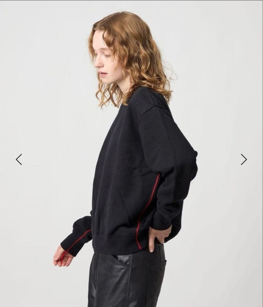 【6 ROKU】コットンウラケカラーステッチ クルーネックプルオーバー ブラック