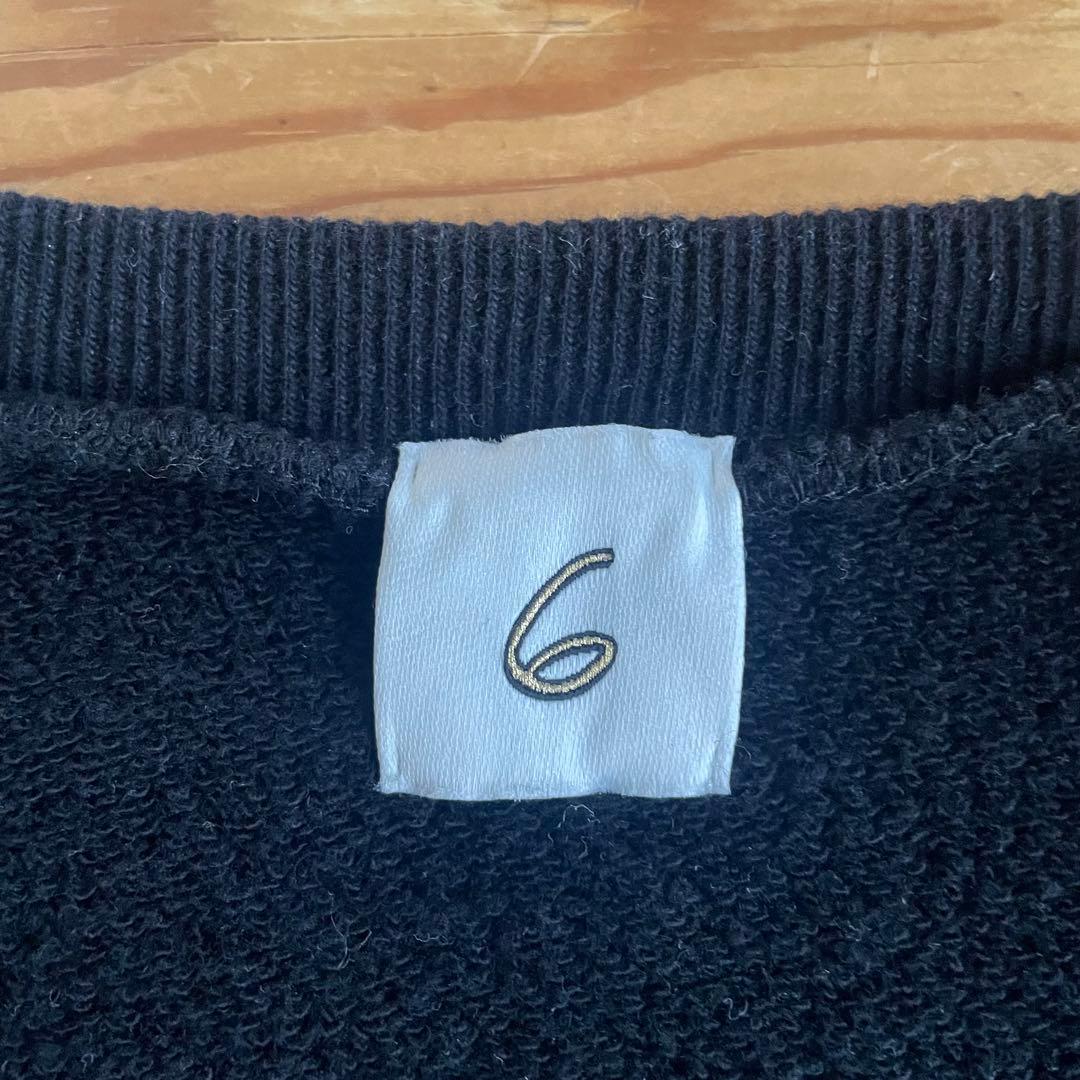 【6 ROKU】コットンウラケカラーステッチ クルーネックプルオーバー ブラック