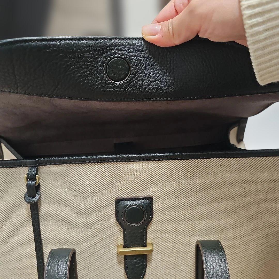 レザーキャンバストートバッグ ブラック/ベージュ