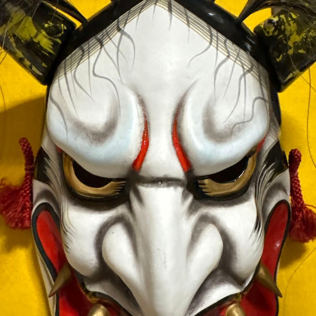 石見神楽面　般若　鬼　男　お面　能面　壁掛け　角　置物　レトロ　工芸品