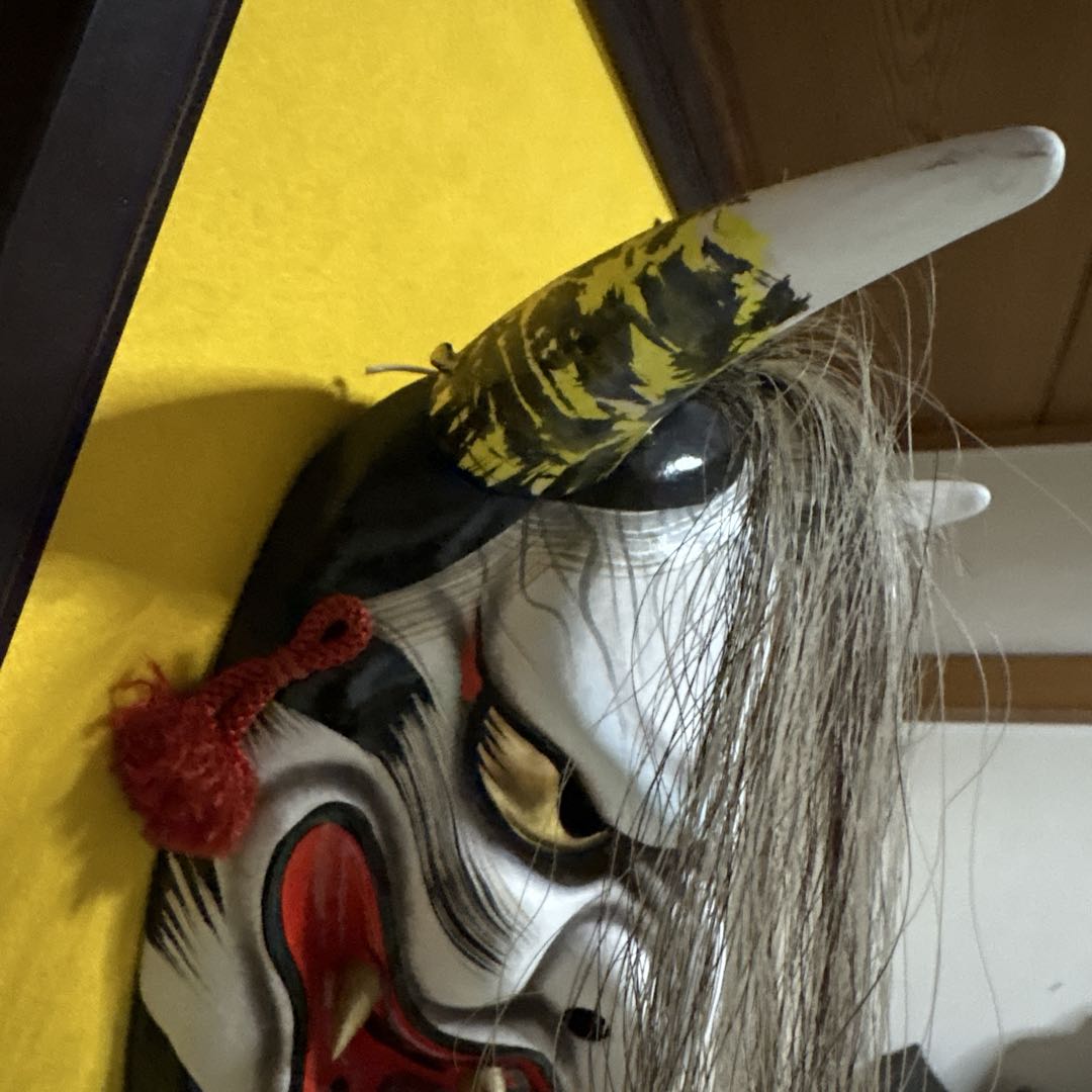 石見神楽面　般若　鬼　男　お面　能面　壁掛け　角　置物　レトロ　工芸品