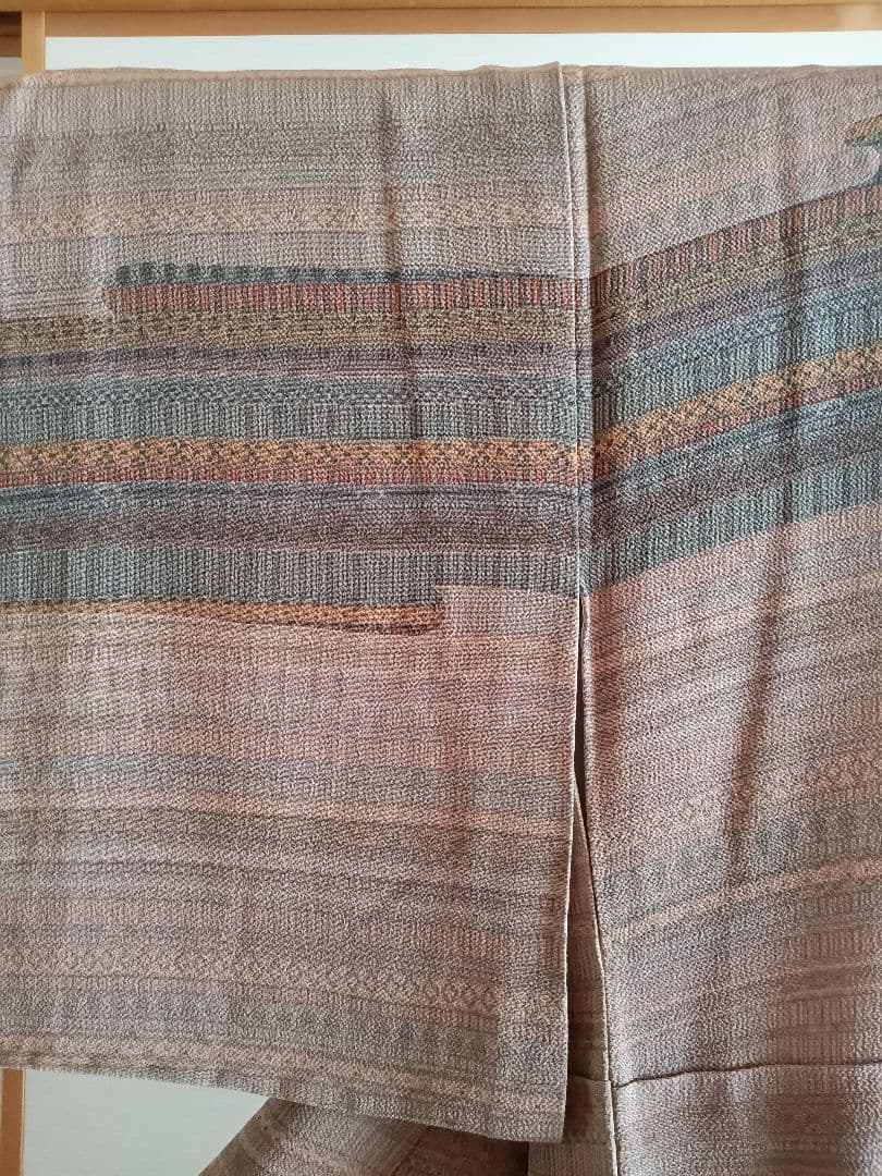 縮緬　小紋柄訪問着　手刺繍添え