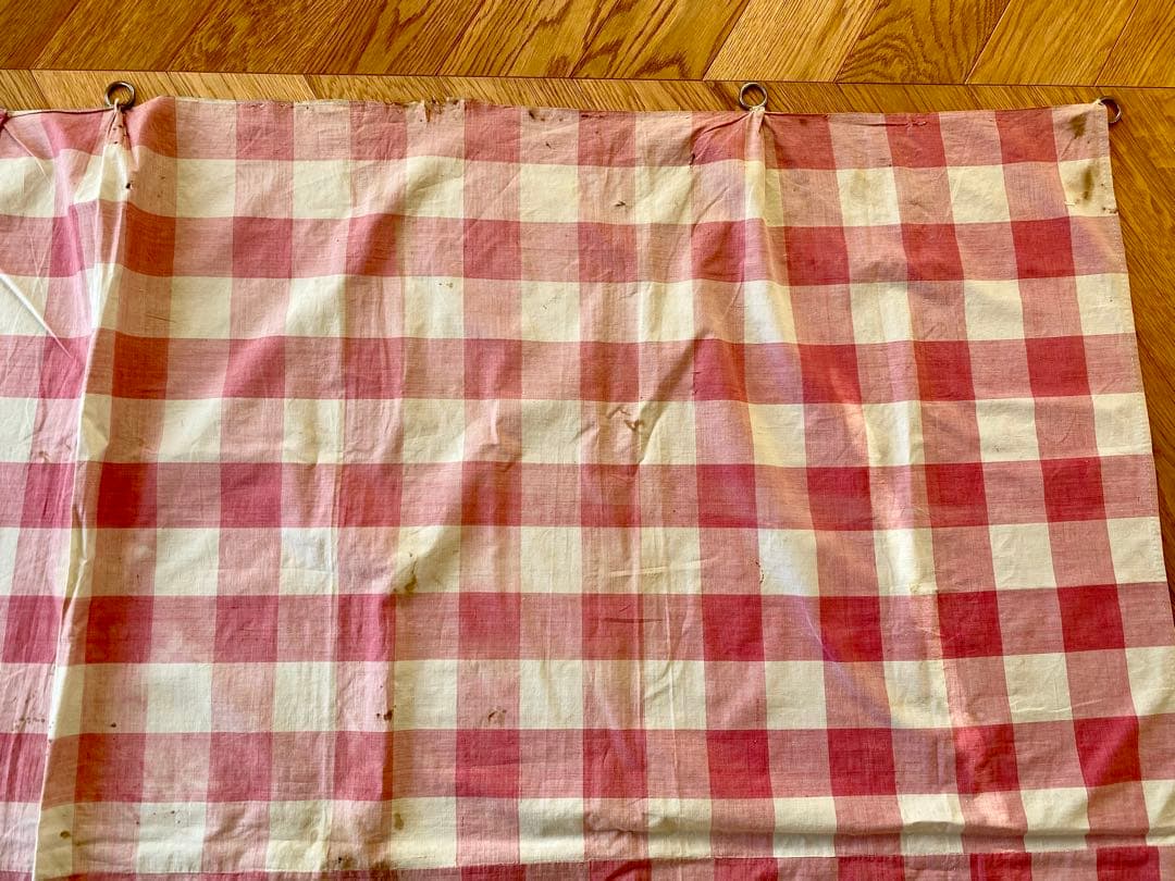 フランスアンティーク 19世紀のカーテン ギンガムチェック 希少な古裂です