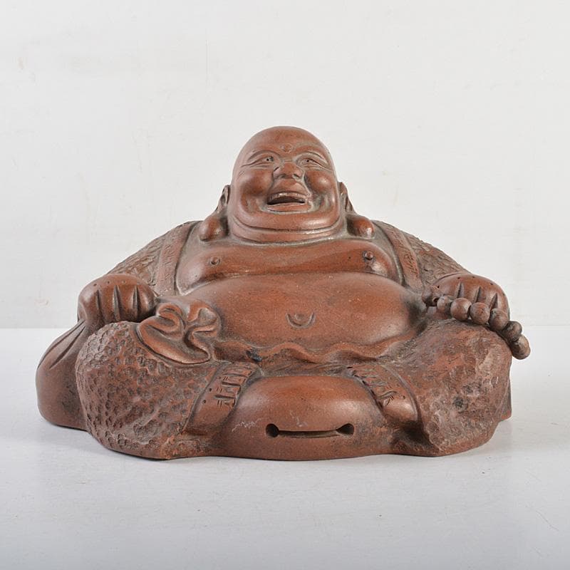 中国　紫砂　朱泥　布袋像　在銘　V　R7033E