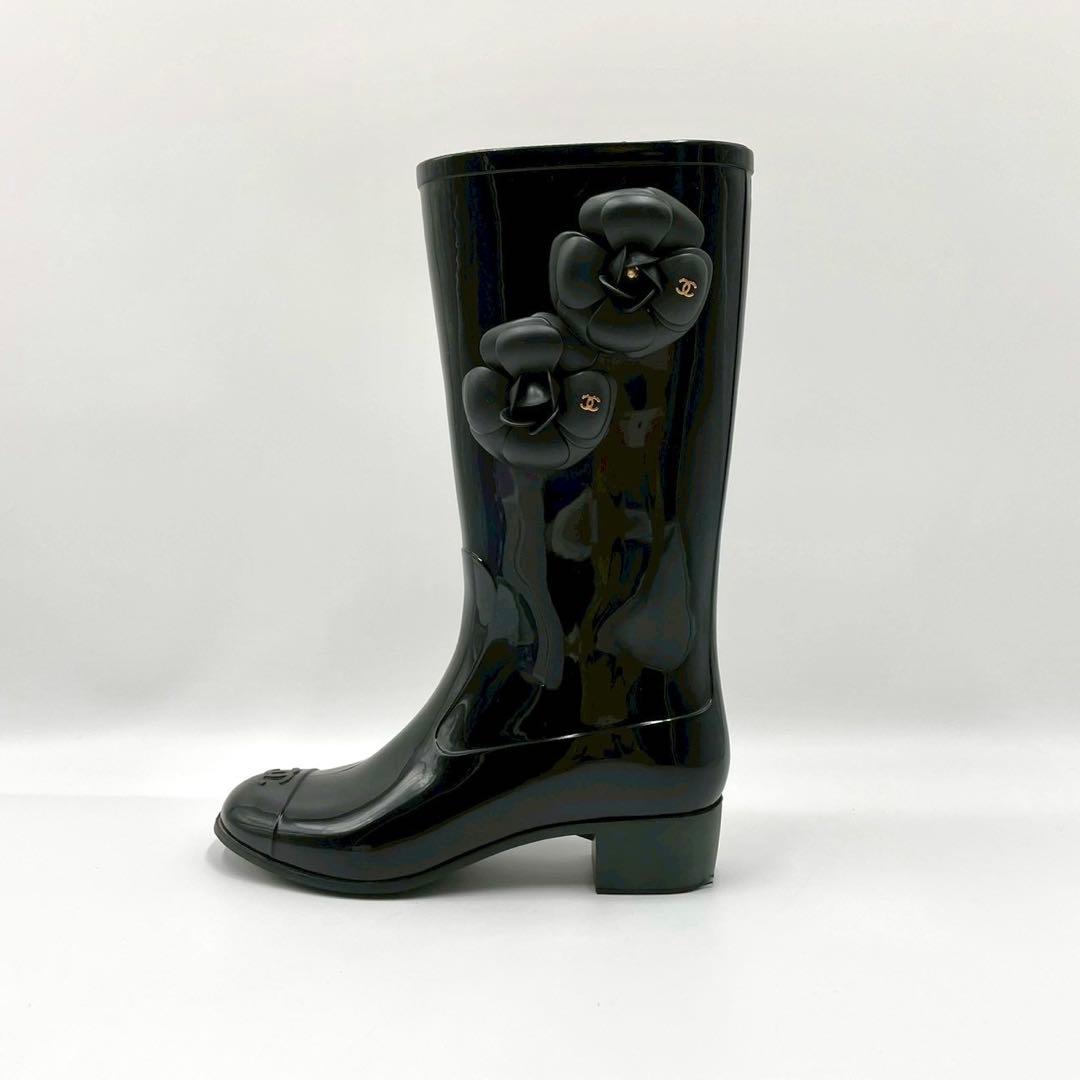 CHANEL シャネル ロングブーツ レインブーツ ブラック 黒 カメリア