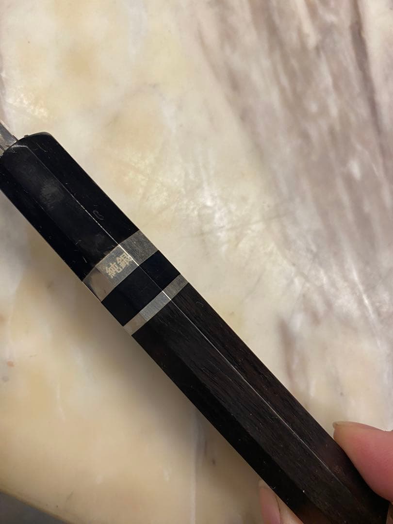 柳刃包丁 30cm 波紋模様 木製ハンドル　本焼き　純銀黒檀柄