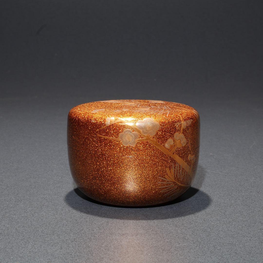 平棗　金蒔絵松梅　裏千家 鵬雲斎花押　桐箱入り　R1689