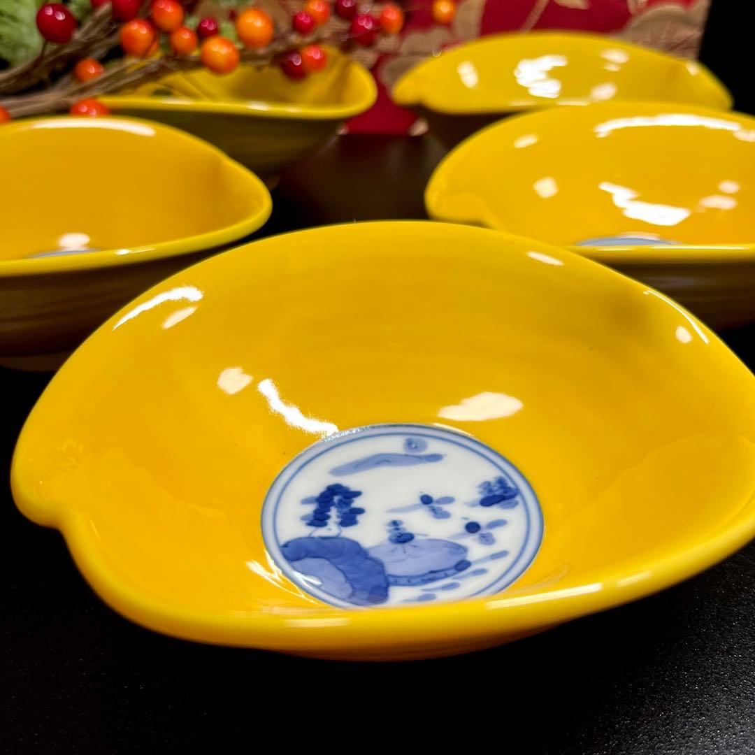 【様々な設えに】 一峰窯 黄釉 山水 銘々鉢 セット 黄交趾 なぶり鉢 向付 鉢