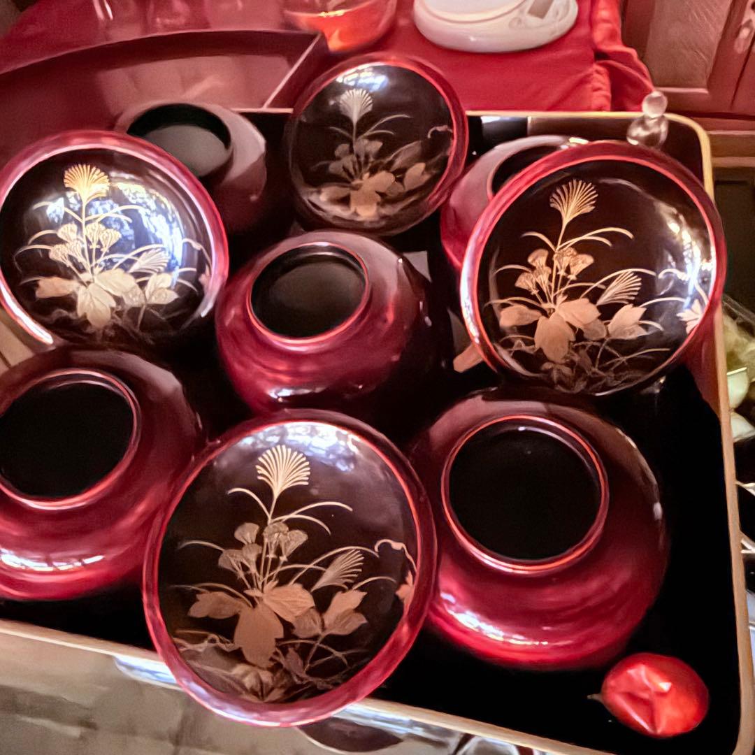 2215様感謝‼️感謝特別価格‼️超絶JAPAN蒔絵あけぼの❌黒蒔絵茶懐石吸物椀5客