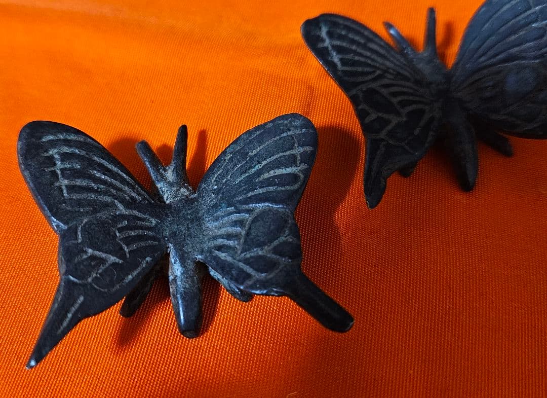 【時代古作品❗】古銅唐金　銅製　蝶型　 筆架　筆置　文鎮　文房具　文房四宝一対