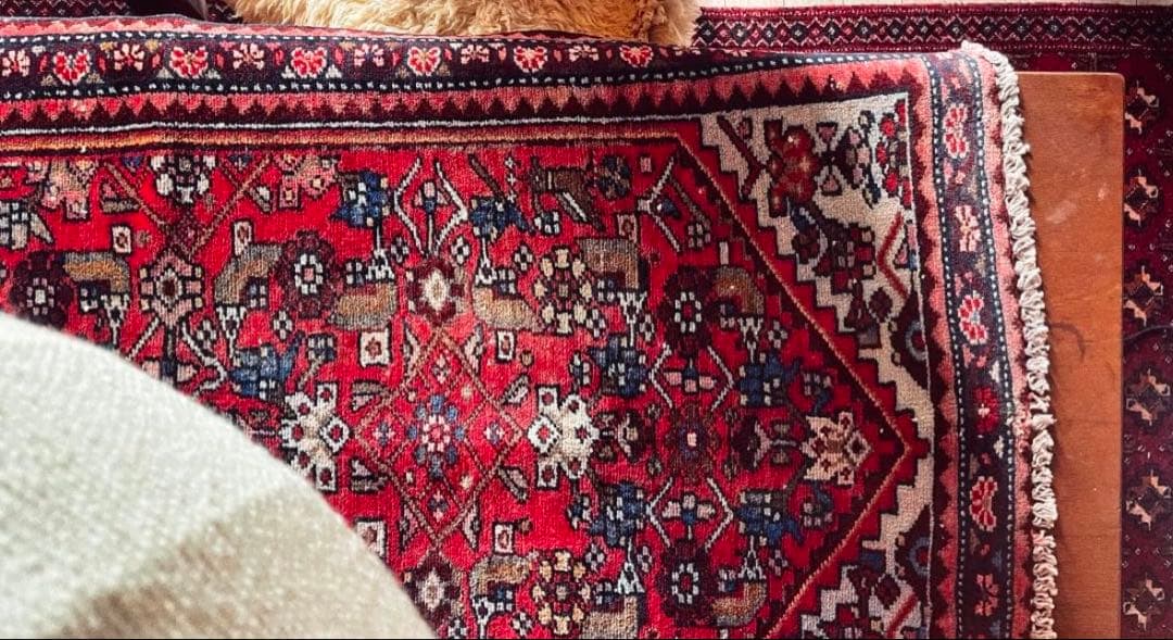 155×82〜90 アフガニスタン バルーチ族 手織りヴィンテージラグ 花と鳥