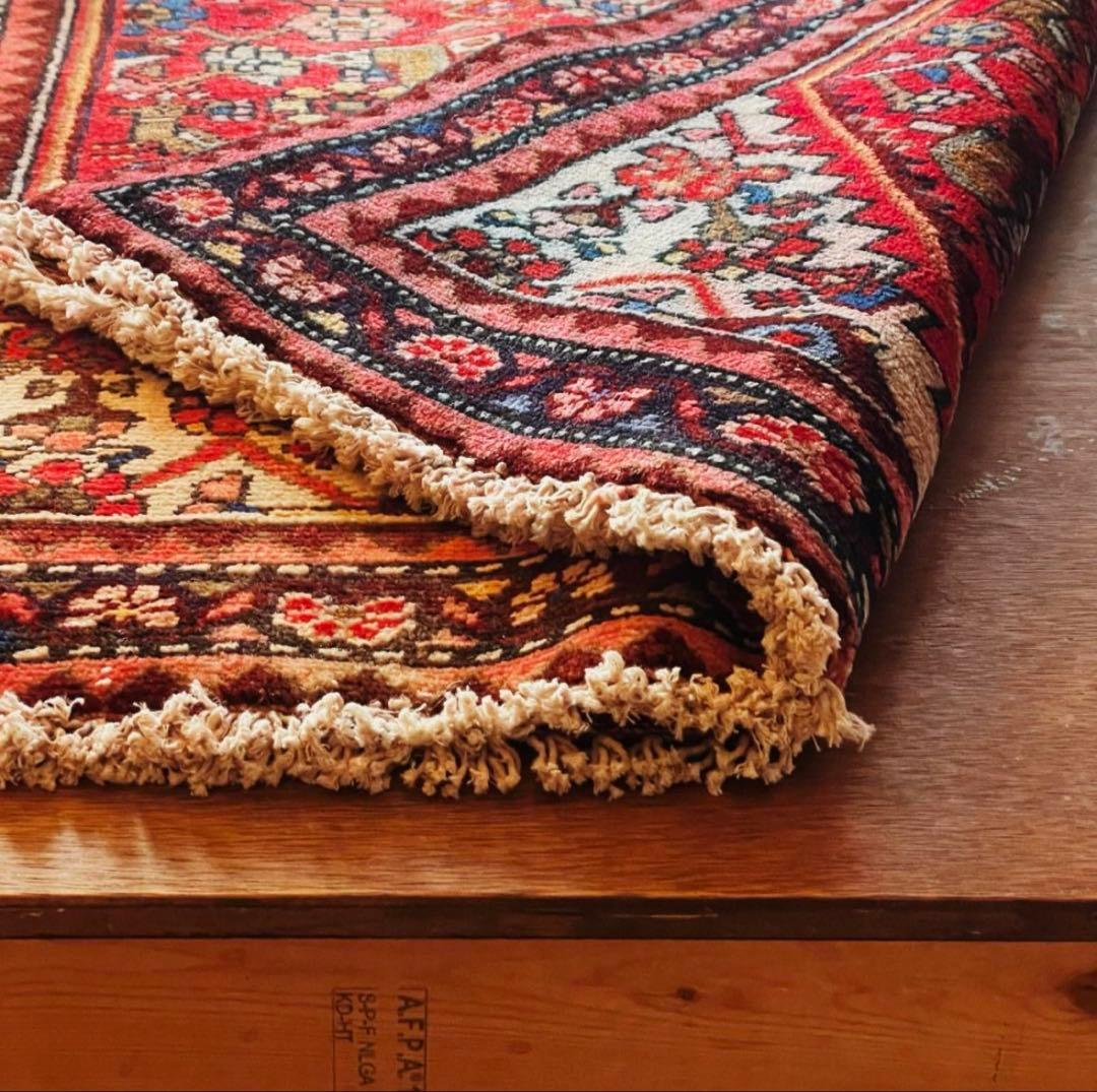 155×82〜90 アフガニスタン バルーチ族 手織りヴィンテージラグ 花と鳥