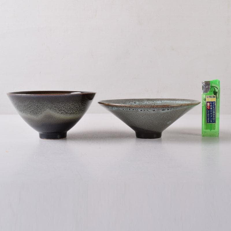 中国　磁州窯製　窯変　油滴天目茶碗　平茶碗　2点　C　7533