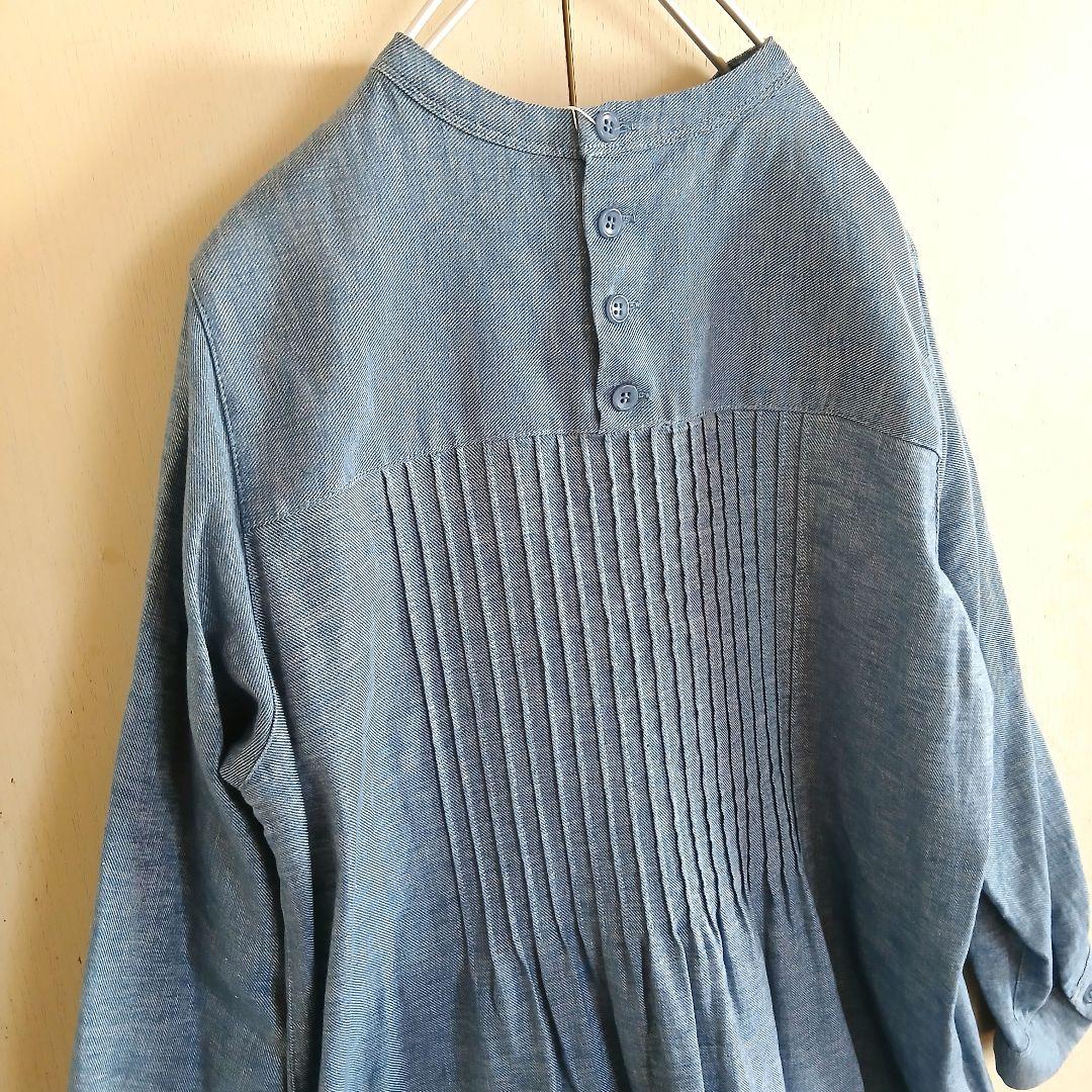 ハルメク　新品　ピンタック　チュニック　ワンピース　綿麻　デニムライク