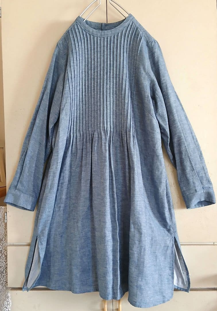 ハルメク　新品　ピンタック　チュニック　ワンピース　綿麻　デニムライク