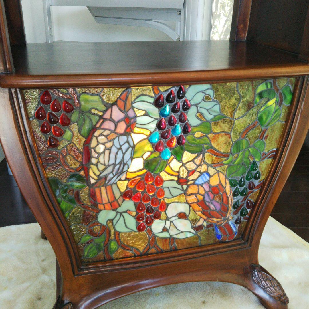 アンティーク コンソール 飾り棚 木製ステンドグラス サイドテーブル