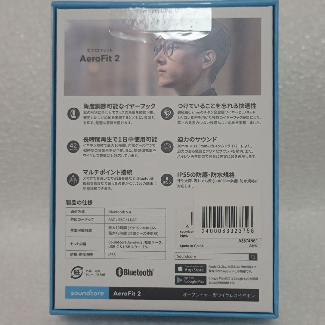 AeroFit 2 オープンイヤー型ワイヤレスイヤホン シルバーグリーン